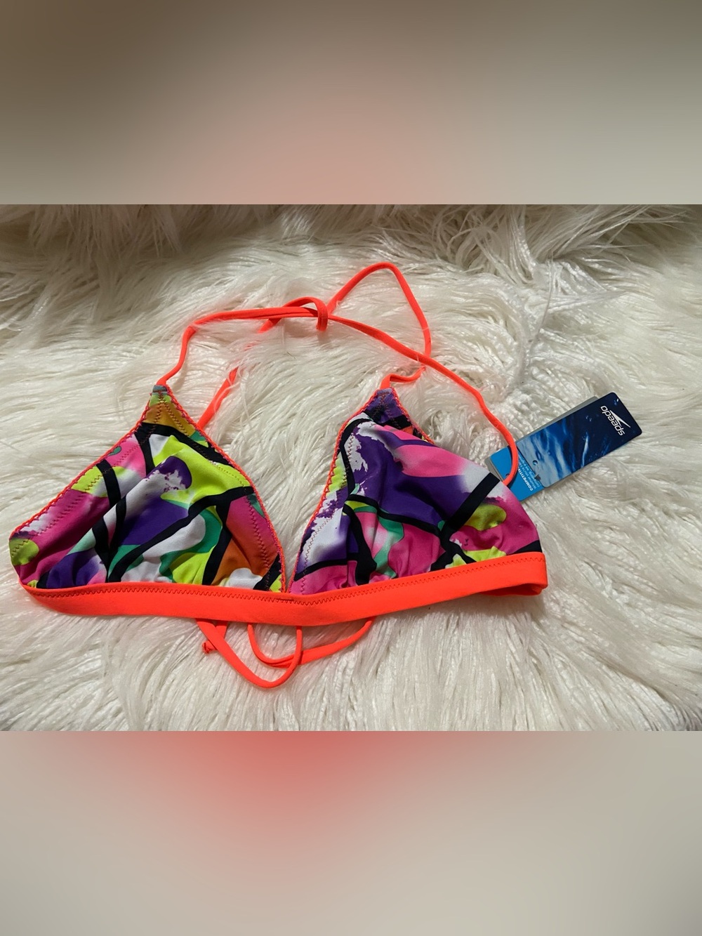 Speedo Neon Orange Multicolor Triangle Bikini Top